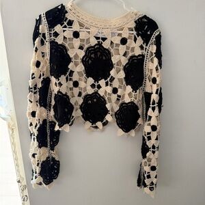 Luxe Black and Cream Crochet Crop Top